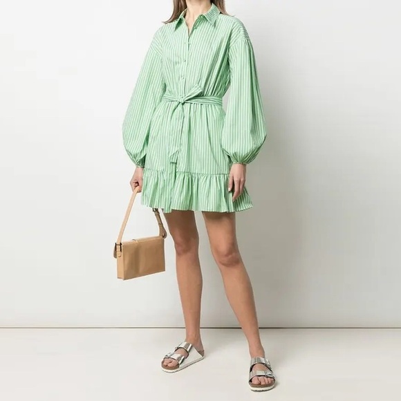 CINQ À SEPT - Kelly Striped Shirt Dress - Green and White - Picture 1 of 12